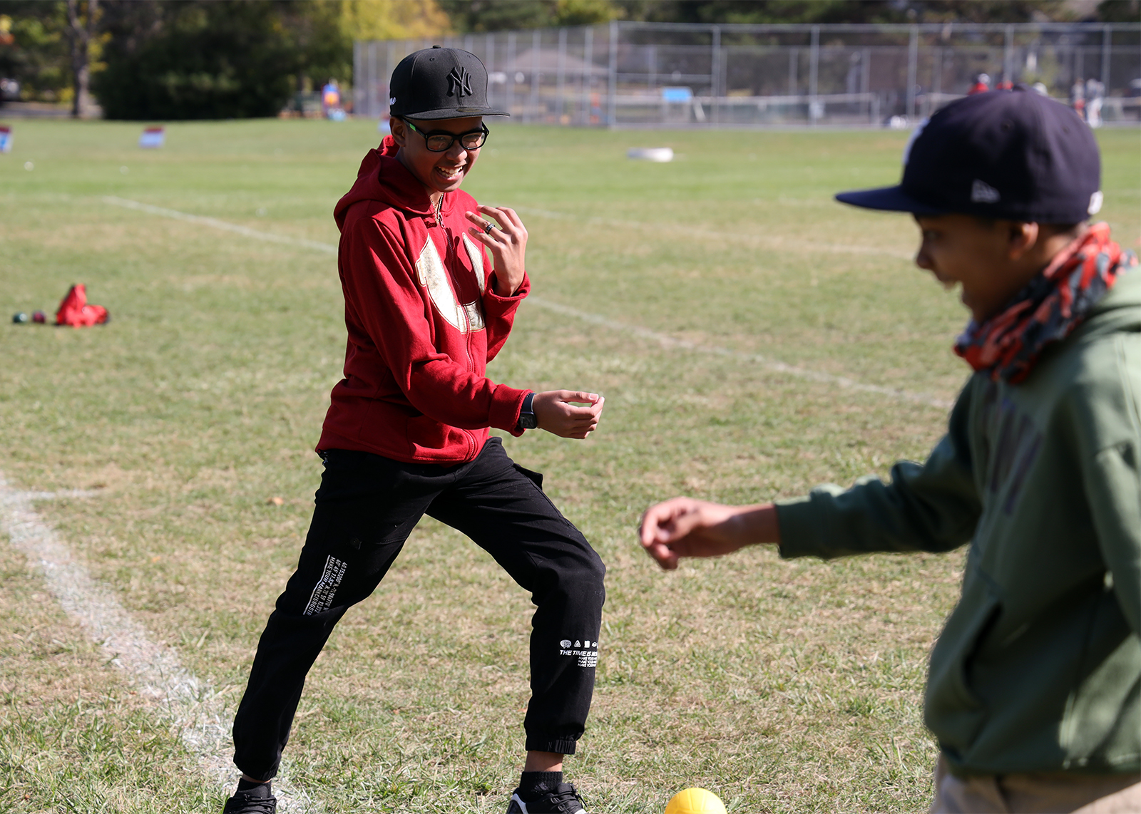 middle schoolers playing spike ball