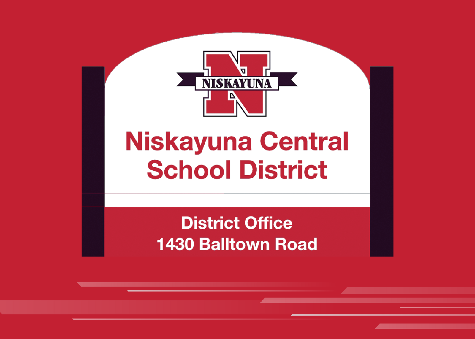 school sign that says niskayuna central school district district offices 1430 Balltown Road