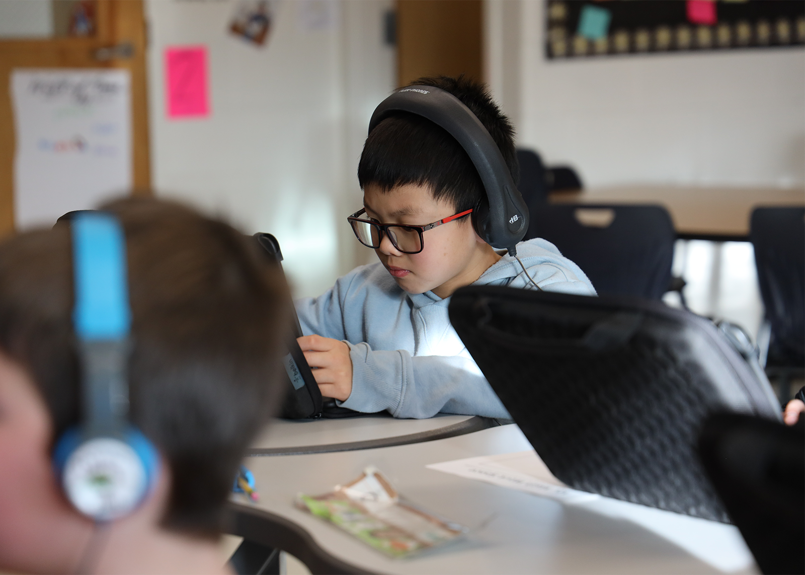 student works on computer